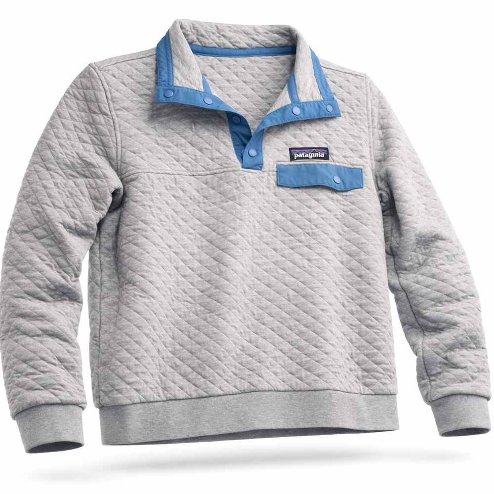 Patagonia Light Gray Quilted Pullover with Blue Trim